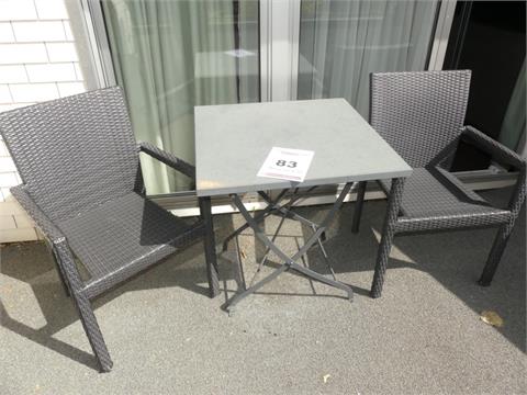083) Balkontisch Metall +  2 Stühle