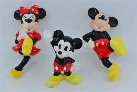 034) 3 x Mickey Mouse / Minnie Mouse Figuren Wandhalter