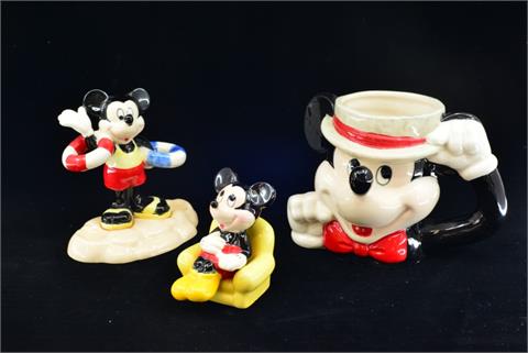 048) 3 x Mickey Mouse Porzellan  Artikel