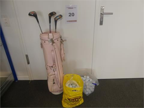 020) Golftasche mit 4 Schläger + Golfbällen